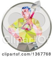 Clipart Of A Retro Low Poly Styled Male Gardener Holding A Shovel In A Circle Royalty Free Vector Illustration