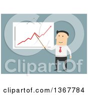 Poster, Art Print Of Flat Design White Business Man Presenting A Chart On Blue