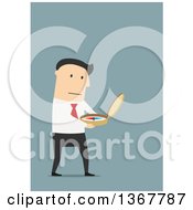 Poster, Art Print Of Flat Design White Business Man Using A Compass On Blue