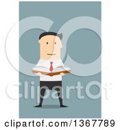 Poster, Art Print Of Flat Design White Business Man Reading A Book On Blue