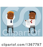 Poster, Art Print Of Flat Design Black Business Man Watching Someone Tear Up A Contract On Blue