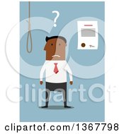 Poster, Art Print Of Flat Design Black Business Man Choosing Between Debt Noose And Bankruptcy On Blue