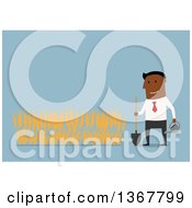 Clipart Of A Flat Design Black Business Man Growing A Wheat Crop On Blue Royalty Free Vector Illustration