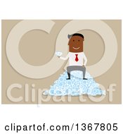 Poster, Art Print Of Flat Design Black Business Man Sitting On A Pile Of Diamonds On Tan
