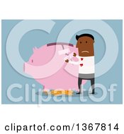 Poster, Art Print Of Flat Design Black Business Man Patching Up A Broken Piggy Bank On Blue