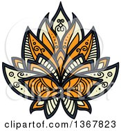 Clipart Of A Navy Blue Orange And Pastel Yellow Henna Lotus Flower Royalty Free Vector Illustration