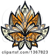 Poster, Art Print Of Navy Blue Orange And Pastel Yellow Henna Lotus Flower