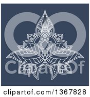 Clipart Of A White Henna Lotus Flower On Blue Royalty Free Vector Illustration