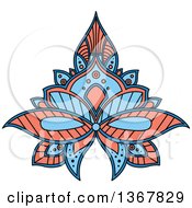 Poster, Art Print Of Blue And Salmon Pink Henna Lotus Flower