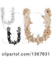 Clipart Of Floral Uppercase Alphabet Letter U Designs Royalty Free Vector Illustration