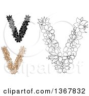 Poster, Art Print Of Floral Uppercase Alphabet Letter V Designs