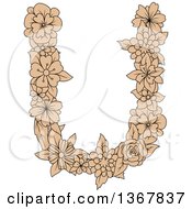 Poster, Art Print Of Tan Floral Uppercase Alphabet Letter U