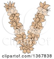 Tan Floral Uppercase Alphabet Letter V