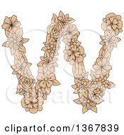 Clipart Of A Tan Floral Lowercase Alphabet Letter W Royalty Free Vector Illustration