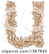Clipart Of A Tan Floral Lowercase Alphabet Letter U Royalty Free Vector Illustration
