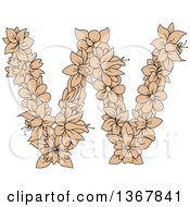 Clipart Of A Tan Floral Uppercase Alphabet Letter W Royalty Free Vector Illustration