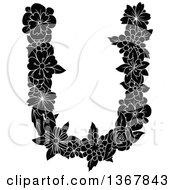 Clipart Of A Black And White Floral Uppercase Alphabet Letter U Royalty Free Vector Illustration