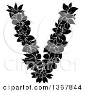 Poster, Art Print Of Black And White Floral Uppercase Alphabet Letter V