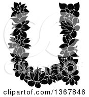 Poster, Art Print Of Black And White Floral Lowercase Alphabet Letter U