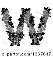 Poster, Art Print Of Black And White Floral Uppercase Alphabet Letter W
