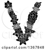 Clipart Of A Black And White Floral Lowercase Alphabet Letter V Royalty Free Vector Illustration