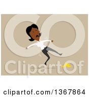 Poster, Art Print Of Flat Design Black Business Woman Slipping On A Banana Peel On Tan