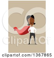 Poster, Art Print Of Flat Design Black Business Woman Super Hero On Tan