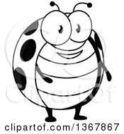 Poster, Art Print Of Cartoon Black And White Happy Ladybug
