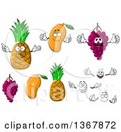 Clipart Of Pineapples Mangos And Grapes Royalty Free Vector Illustration