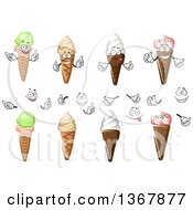 Clipart Of Faces Hands And Waffle Ice Cream Cones Royalty Free Vector Illustration