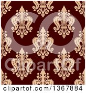 Clipart Of A Seamless Pattern Background Of Tan Fleur De Lis On Brown Royalty Free Vector Illustration