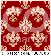 Poster, Art Print Of Seamless Pattern Background Of Tan Fleur De Lis On Red