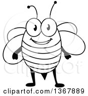 Poster, Art Print Of Cartoon Black And White Happy Bee