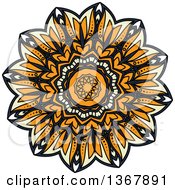 Clipart Of A Navy Blue Orange And Pastel Yellow Kaleidoscope Flower Royalty Free Vector Illustration by Vector Tradition SM