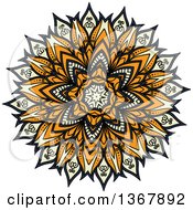 Poster, Art Print Of Navy Blue Orange And Pastel Yellow Kaleidoscope Flower