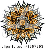 Clipart Of A Navy Blue Orange And Pastel Yellow Kaleidoscope Flower Royalty Free Vector Illustration