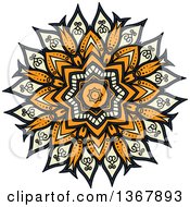 Poster, Art Print Of Navy Blue Orange And Pastel Yellow Kaleidoscope Flower