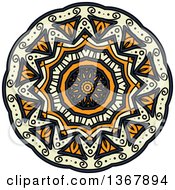 Poster, Art Print Of Navy Blue Orange And Pastel Yellow Kaleidoscope Flower