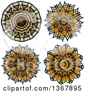 Clipart Of Navy Blue Orange And Pastel Yellow Kaleidoscope Flowers Royalty Free Vector Illustration