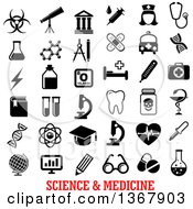 Poster, Art Print Of Black And White Science And Medicine Icons With Text