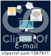 Poster, Art Print Of Desktop Computer Sending An Email Over Text On Blue