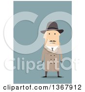 Poster, Art Print Of Flat Design White Male Detective On Blue