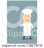 Poster, Art Print Of Flat Design White Male Chef Holding A Ladel On Blue