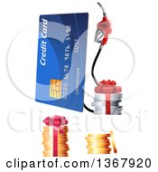 Clipart Of A 3d Credit Card Gas Pump And Coins With Bows Royalty Free Vector Illustration