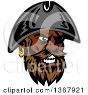 Poster, Art Print Of Cartoon Tough Black Male Pirate Captain With A Beard Wearing An Eye Patch And Hat