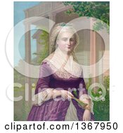 Historical Illustration Of Martha Washington Holding A Hand Fan In A Garden Royalty Free Illustration