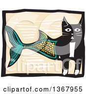 Poster, Art Print Of Woodcut Half Cat Half Fish