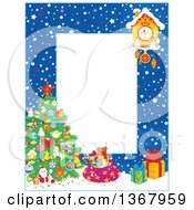 Clipart Of A Vertical Frame Border Of A Clock Snow And Christmas Tree Royalty Free Vector Illustration by Alex Bannykh