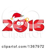 Poster, Art Print Of Happy Christmas Bauble Ornament Character Wearing A Santa Hat In A Red New Year 2016