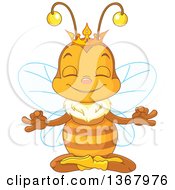 Cute Bee Wearing A Crown And Meditating